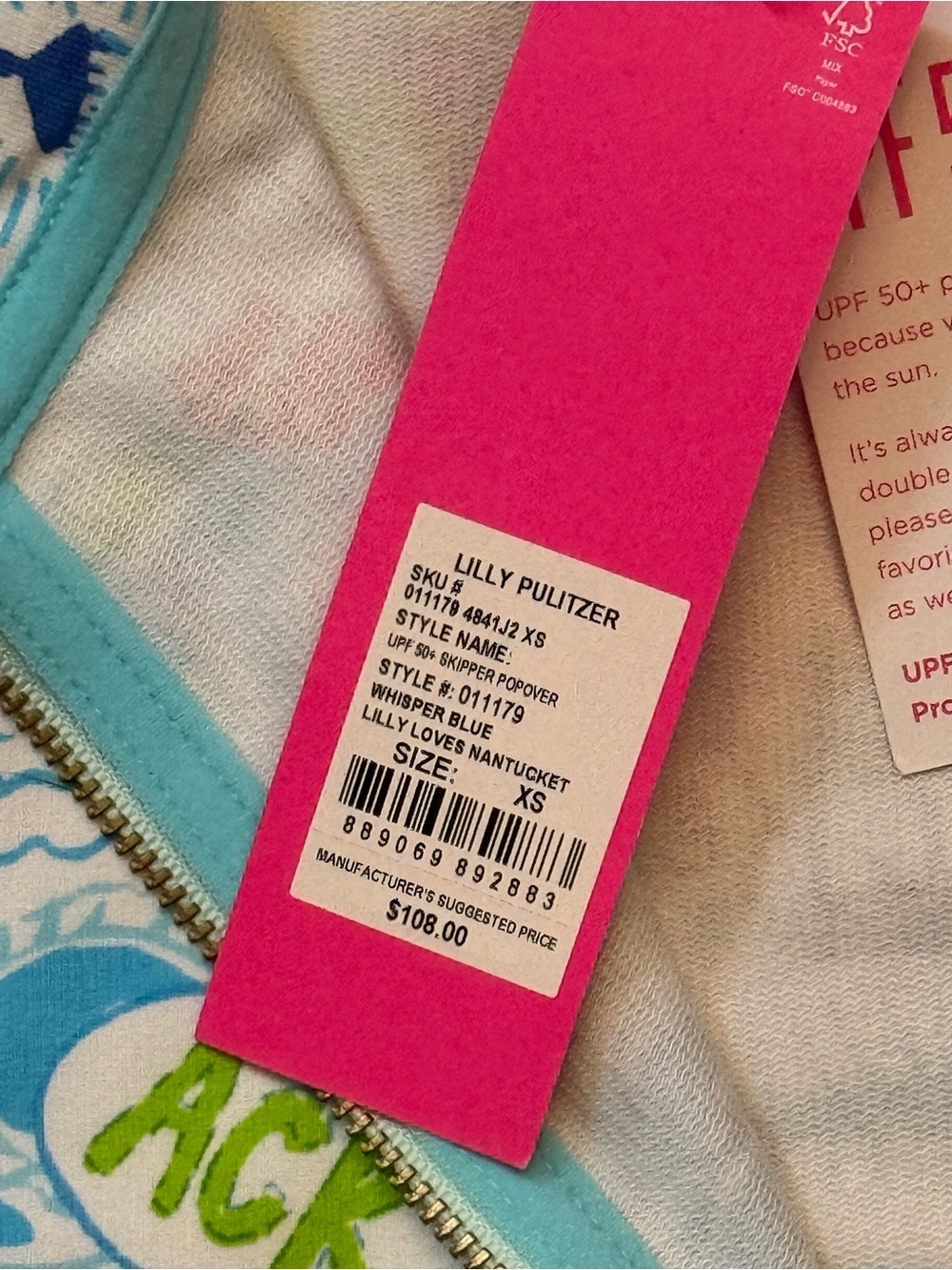 Lilly Pulitzer UPF 50+ Skipper Popover Nantucket Print Coastal Cotton ~ NWT - Picture 5 of 6